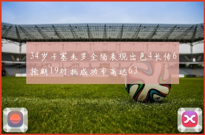 34岁卡塞米罗全场表现出色4长传6抢断19对抗成功率高达63
